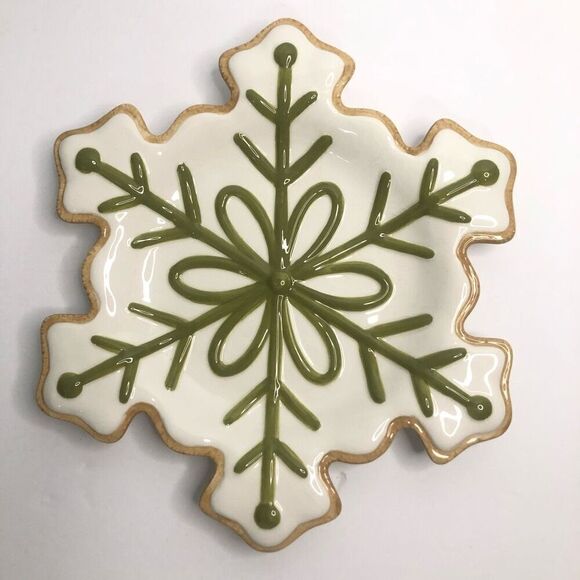 department 56 cookie plate green white sugar cookie snowflake shape 8.25 READ - Picture 2 of 7
